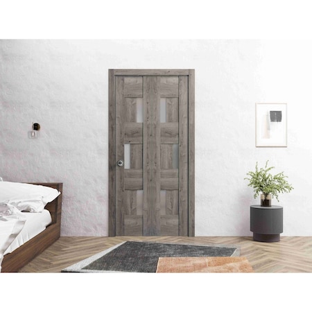 Vdomdoors Sliding Closet Bi-fold Doors 36 x 80in, Sete 6933 Nebraska Grey W/ Frosted Glass, Sturdy Tracks SETE6933BF-NEB-36