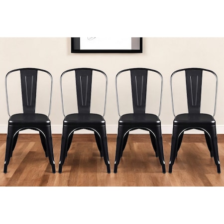 Homeroots Set of Four Black Steel Dining Side Chairs 544266