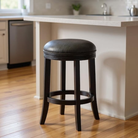 Homeroots 26" Charcoal and Black Faux Leather and Solid Wood Backless Counter Height Swivel Bar Chair 632420