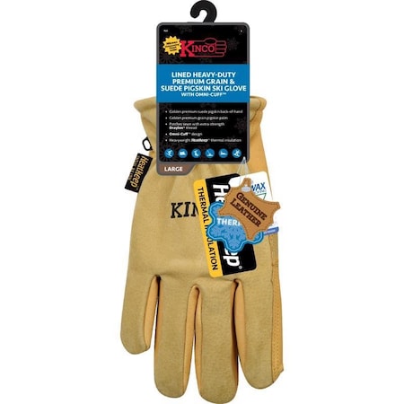 Kinco M Pigskin Leather Cold Weather Black/Gold Ski Gloves 901-M