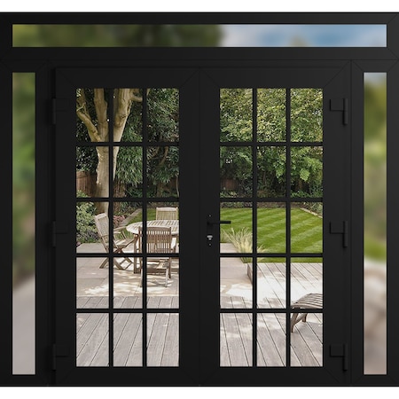 Vdomdoors Front Exterior Prehung Metal-Plastic Double Doors Clear Glass / MANUX 8151 Matte Black / Office Com MANUX8151DEXD-BLK-W12+72+12xH80+16-LH-I