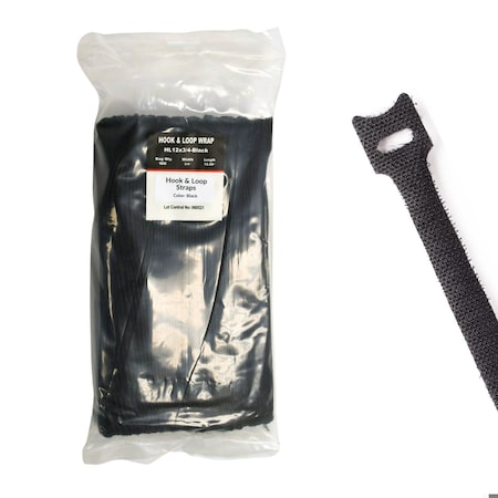 Cable Ties Unlimited Self-Gripping Cable Tie, 12 in L, 0.75 in W, Hook and Loop Closure, Black, 100PK HL12x3/4-Black