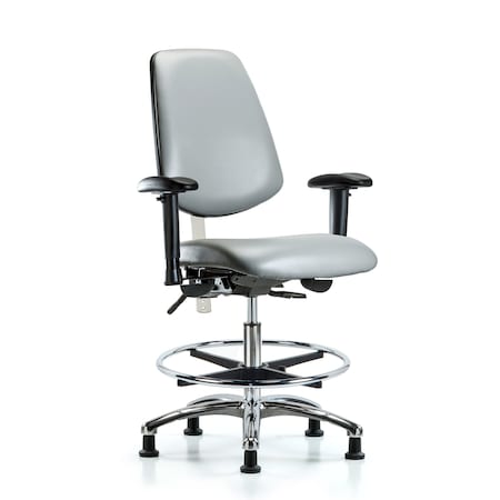 Blue Ridge Ergonomics Vinyl Clean Room Chair, Adjustable Arms BR-NCR-VMBCH-MB-CR-T0-A1-CF-RG-8840