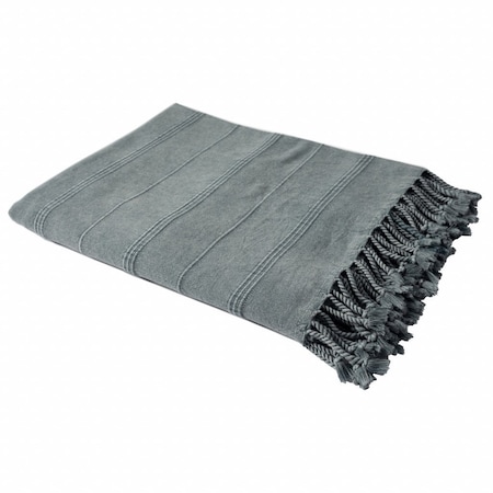Homeroots Gray Woven Cotton Striped Throw Blanket 516614