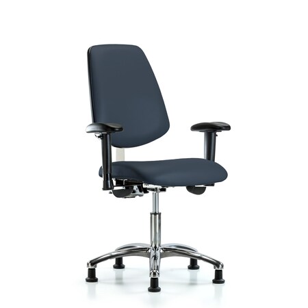 Blue Ridge Ergonomics Clean Room Chair Vin Desk Chair, Med, Bk, Gld, Nav, CL100, Adjustable Arms, 18" to 23" Height, Vinyl BR-NCR-VDHCH-MB-CR-T1-A1-RG-8582