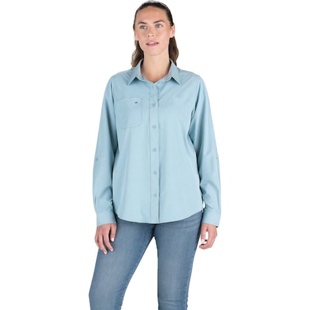 Berne Flex180 Womens XL Heathered Eggshell Blue UPF Button Down Long Sleeve Shirt WSH34HESBR480