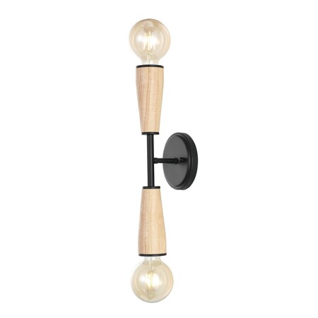 Jonathan Y Katia 5.13" 2-Light Modern Designer Iron/Wood Double Sided Hourglass LED Sconce, Light Brown/Black JYL1600A