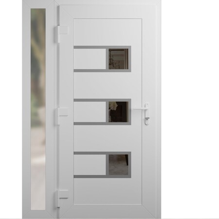 Vdomdoors Front Exterior Prehung Metal-Plastic Door, Manux 8933 White Silk, Side Sidelite Transom, Office Com MANUX8933EXD-WS-W36+12xH80-RH