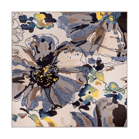 World Rug Gallery Modern Bright Flowers Non-Slip Area Rug 6 ft 6 in x 6 ft 6 in Square Cream 503CREAM6SQ