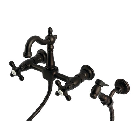 Kingston Brass Two-Handle Wall Mount Bridge Kitchen Faucet with Brass Sprayer, Oil Rubbed Bronze KS2445AXBS