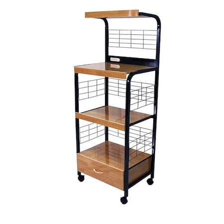 Homeroots Black and Natural 26in Rolling Kitchen Cart With Storage 469465