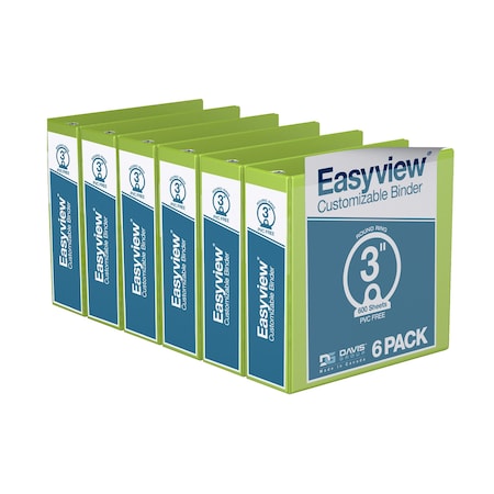 Davis Group Easyview Premium, Round Ring, Customizable, View Binder, (Lime Green, 3"), PK6 8414-24-06
