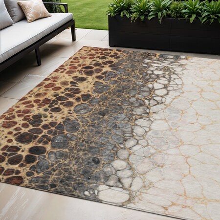 Homeroots 5' X 8' Ivory Gray And Gold Abstract Washable Indoor Outdoor Area Rug 582525