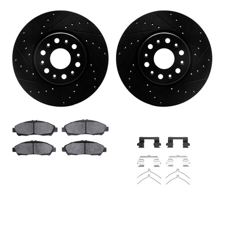 Dynamic Friction Co DFC Brake Rotor - Dimpled & Slotted - Black w/5000 Brake Pads & HW Kit 8512-48073