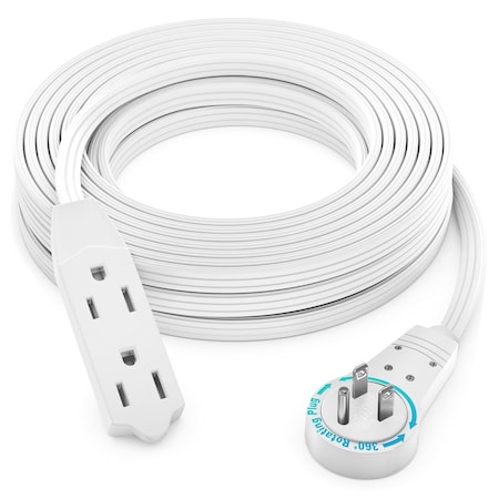 Maximm 50ft 16AWG 3-Outlet 360 degrees Flat Plug Extension Cord, 3-Prong UL, White ADW-360-3350-W
