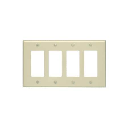 Leviton Decora Wallplate, Midway Size, Gang 4, White 80612-W