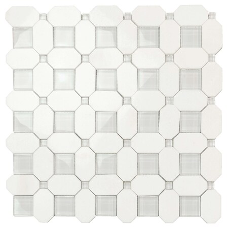Apollo Tile Thassos Octagon/Grey Dot 12.2 in. X12.2 in. Mrbl&Glass Mosic Tile 5.17 sq.ft, 5PK APLMKN9912EC86
