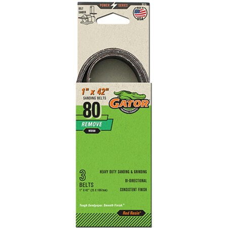 Gator Finishing Red Resin 1 x 428 in. Sanding Belt, 80 Grit, Medium, 3PK 3215