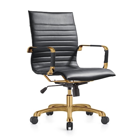 Leisuremod Harris Faux Leather Office Chair with Gold Frame, Black HOG19BLL