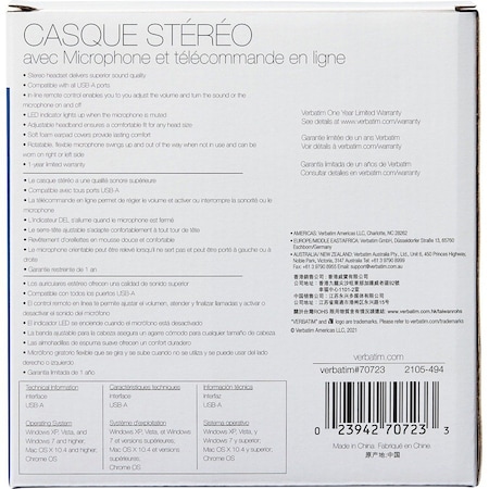 Verbatim STEREO HEADSET WITH MICROPHONE 70723