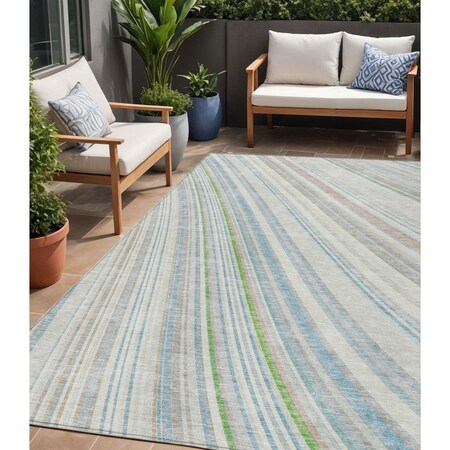 Homeroots 5' X 8' Ivory Blue And Green Striped Washable Indoor Outdoor Area Rug 614990