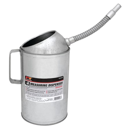 Performance Tool 4 qt. Galvanized Measuring Dispenser, Spill Proof, Angled Spout, Easy Grip W54278