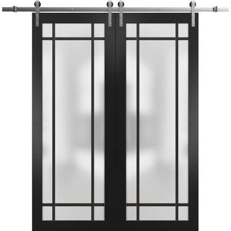 Sartodoors Sturdy Double Barn Door with Frosted Glass Planum 2112 Black 84x96 (2* 42x96) Solid Core PLANUM2112DB-S-BLK-84 x 96 (2* 42x96)