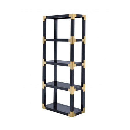 Homeroots 77" Black Metal and Glass Four Tier Etagere Bookcase 286634