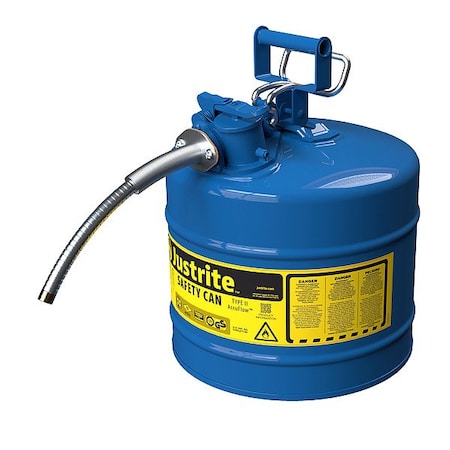 Justrite TYPE II SAFETYCAN, Steel, Blue, HoseOD5/8in 7250320