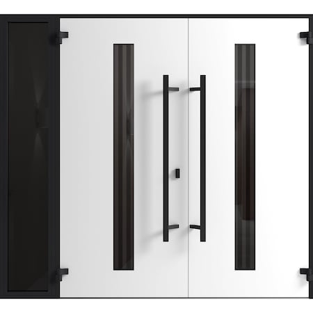 Vdomdoors Front Exterior Prehung Aluminum Double Doors Ronex1055 Teak 1 Sidelight Mirrored Clear Glass 1 RONEX1055DEXD-OAK-W72+16xH96-RH-I