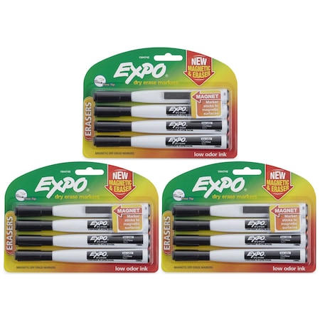 Expo Magnetic Dry Erase Markers with Eraser, Fine Tip, Black, 12PK 1944745