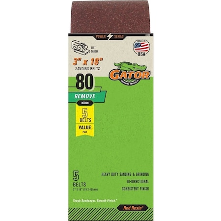 Gator 7032 Sanding Belt, 3 in W, 18 in L, 80 Grit, Medium, Aluminum Oxide Abrasive 7032GA