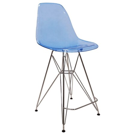 Leisuremod Cresco Modern Acrylic Barstool with Chrome Base and Footrest, Transparent Blue CB30TBU