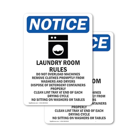 Signmission Laundry Room Rules Sign With Symbol, 5 in W x Rectangle, Vinyl Decal OS-2PACK-NS-D-57-V-13984