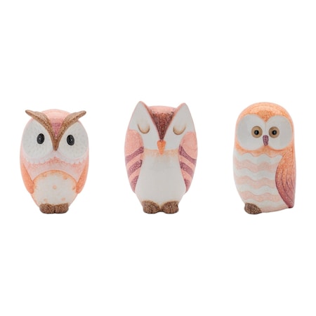 Homeroots Set of Three Pink And Beige Terracotta Owl Figurines, 3PK 634146