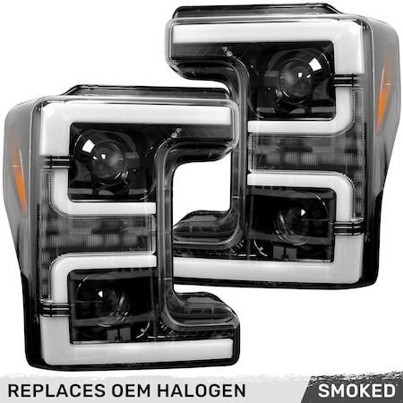 Recon 17-19 F250/F350/F450/F550(REPLACES OEM LED STYLE HEAD LIGHT)SMOKED/BLA 264372BKC
