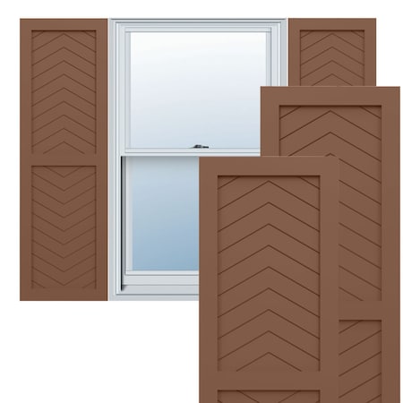 Ekena Millwork True Fit PVC Two Panel Chevron Modern Style Fixed Mount Shutters, Burnt Toffee, 15W x 47H, PR TFP101CV15X047BT
