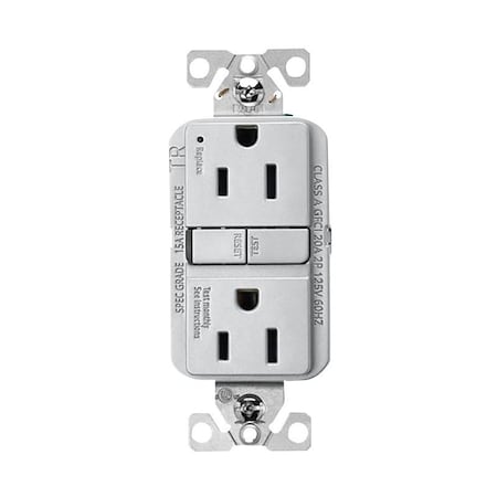 Eaton Wiring Devices Eaton Tamper-Resistant GFCI Receptacle, 125 V, 15 A, NEMA: NEMA 5-15R, Back, Side Wiring TRGF15SG-BX-L