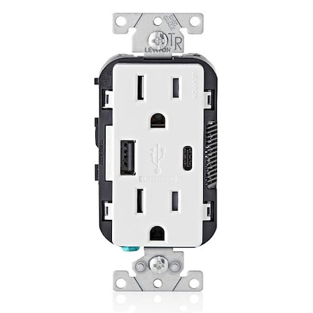 Leviton USBReceptacle, 15A, 1/2hp, Wht, Thrmplstc T5633-W