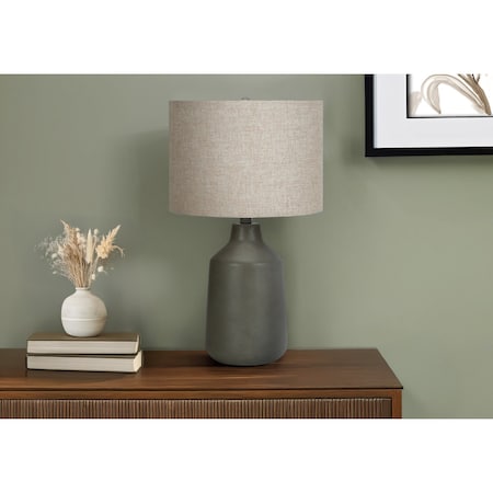 Monarch Specialties Lighting, 24 in.H, Table Lamp, Grey Concrete, Beige Shade, Contemporary I 9703