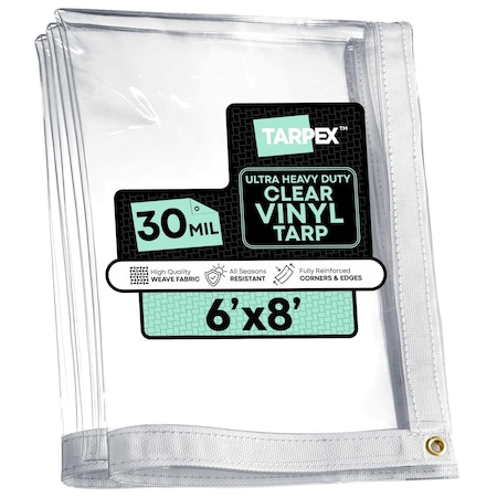 Tarpex Ultra Heavy Duty Tarp, 6 ft x 8 ft, 30 Mil, Clear, PVC CVT30-TA-68