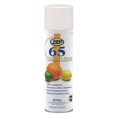 Zep 65 Citrus Foam, All Purpose Cleaner, 18 oz, Aerosol Can, Citrus, 12 PK 3701