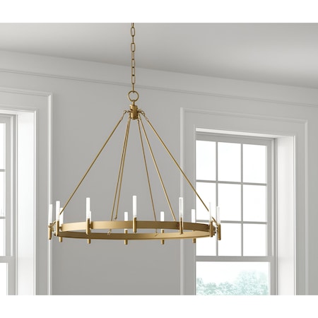 Homeroots Gold And White Candle Style Twelve Light Glass Dimmable Chandelier 611351