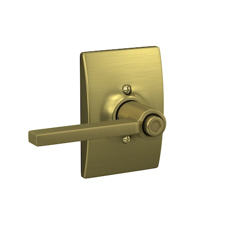 Schlage Residential Latitude Lever with Century Rose Privacy Lock with 16080 Latch and 10027 Strike Satin Brass Finish F40LAT608CEN