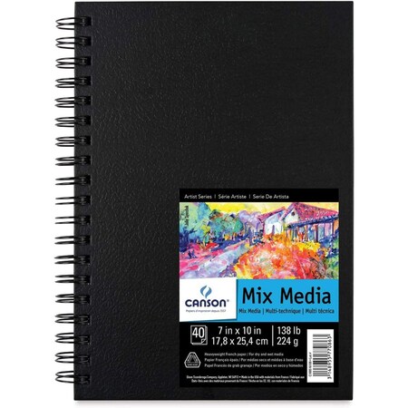 Canson Artist Series Mixed Media Art Book, Black Cover, Side Wire Binding, 40 Sheet, 7x10 inch C100516109