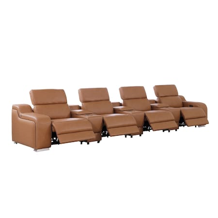 Homeroots 169" Chestnut Italian Leather Reclining USB Sofa 632890