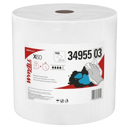 Wypall WypAll GeneralClean X60 Multi-Task Cleaning Cloths (34955), Jumbo Roll, Strong & Absorbent, White 34955