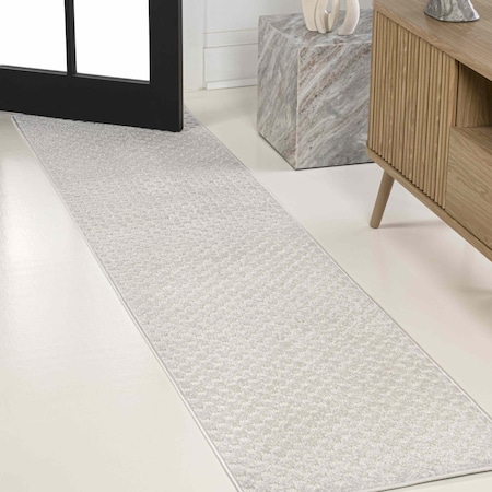 Jonathan Y Finn High-Low Modern Minimalist Checkered Monotone Ivory/Cream 2 ft. x 8 ft. Runner Rug SCN108A-28