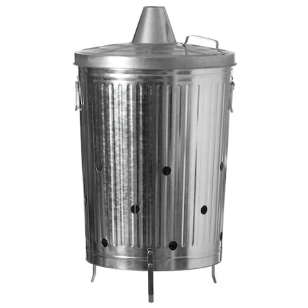 Gardenised Silver Outdoor Galvanized Metal Garden Incinerator Can, for Yard, Patio, and Backyard QI004569