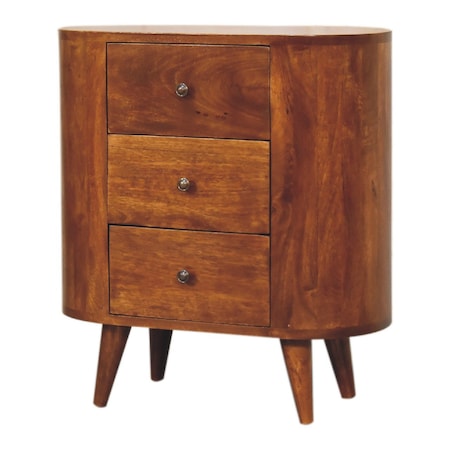 Homeroots 26in Chestnut Solid Wood Accent Cabinet With Two Doors And Three Drawers 654274